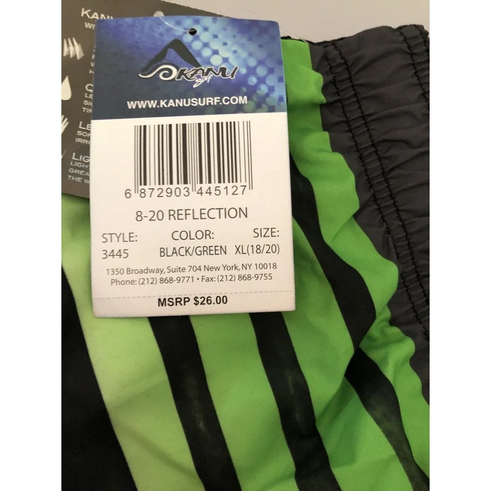 Kanu Surf Boys' Board Shorts UPF 50+ Beach Swim Trunk, BlackGreen,‎ XL 18-20